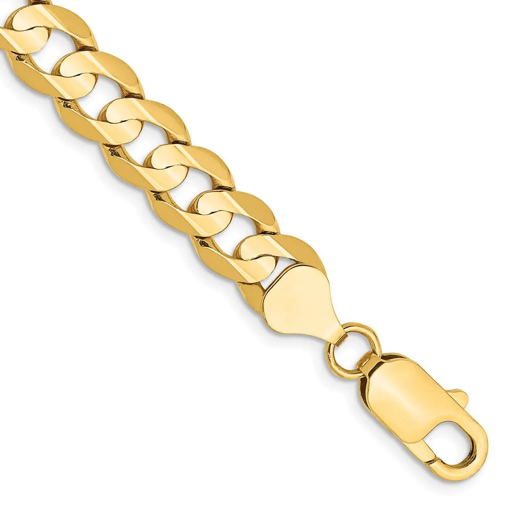 14K 7 inch 7.5mm Open Concave Curb with Lobster Clasp Bracelet