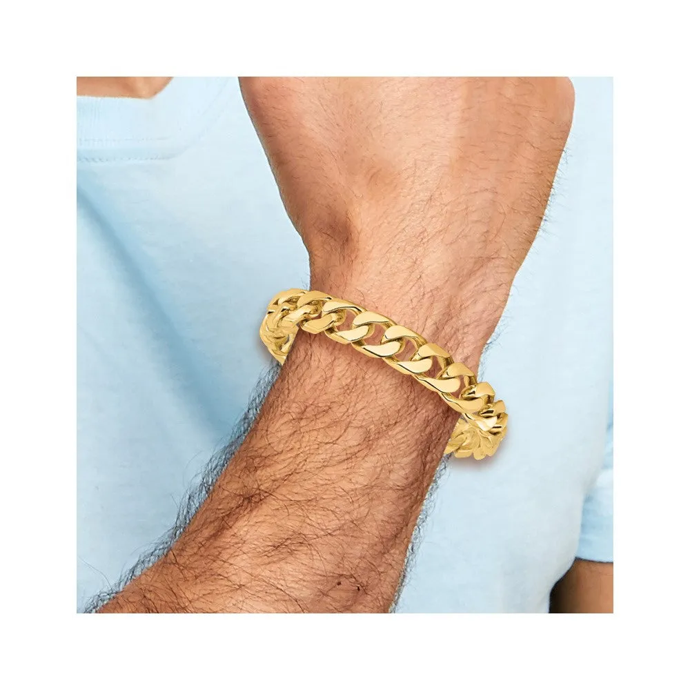14K 8 inch 12mm Hand Polished Flat Beveled Curb Link with Box Catch Clasp Bracelet