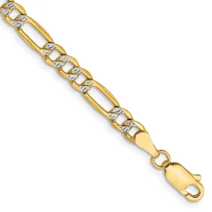 14K 8 inch 3.9mm Semi-Solid with Rhodium Pav� Figaro with Lobster Clasp Bracelet