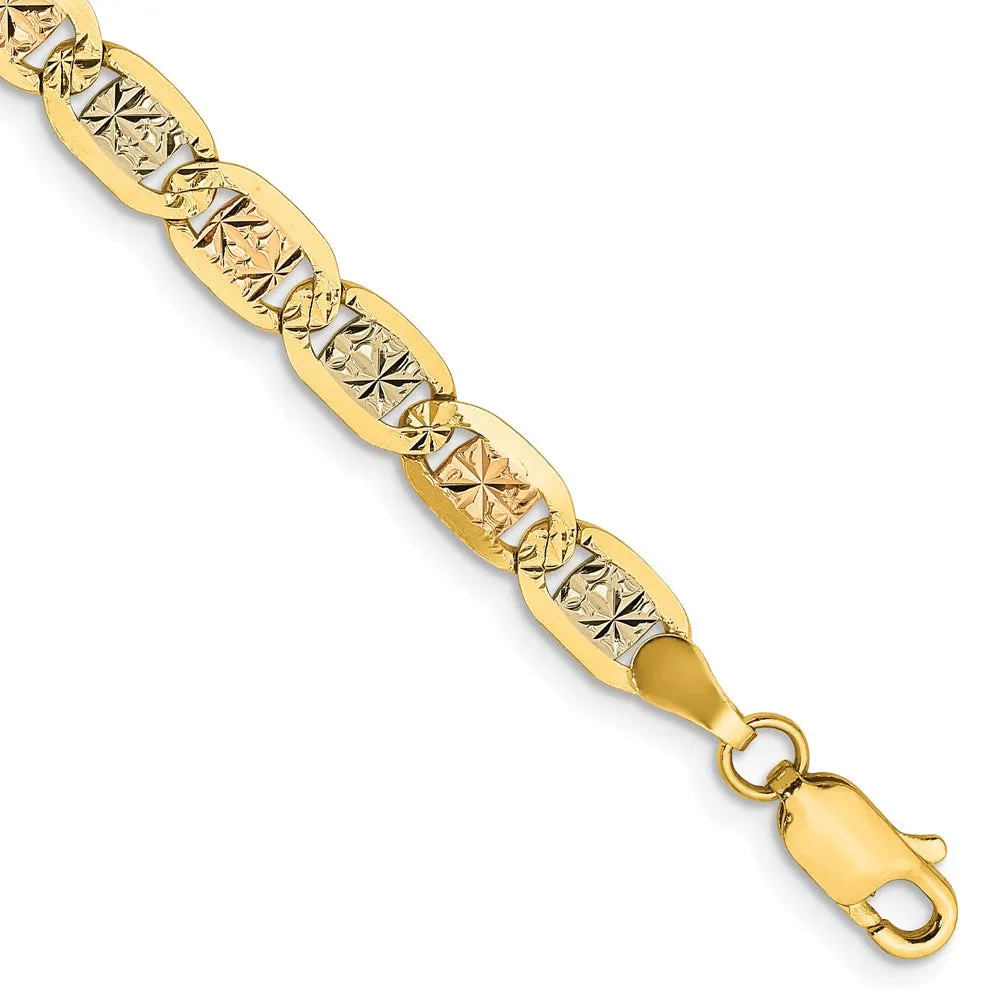 14K 8 inch 4.65mm Tri-color Pav� Valentino with Lobster Clasp Bracelet