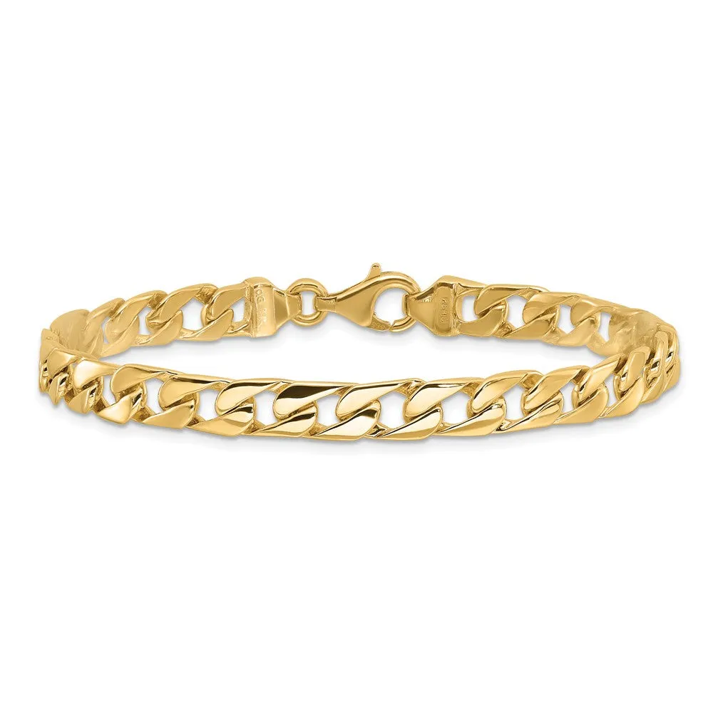 14K 8 inch 6.5mm Hand Polished Fancy Link with Lobster Clasp Bracelet
