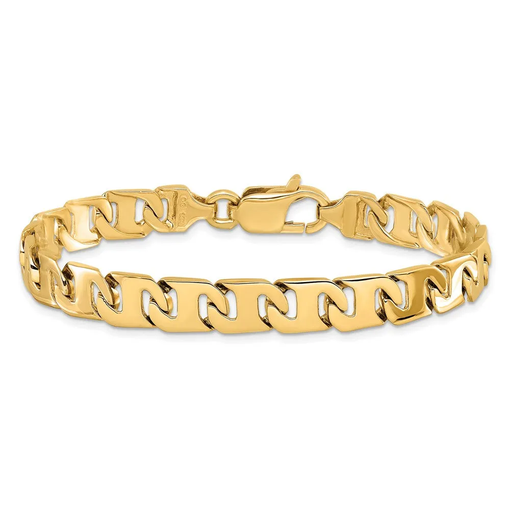 14K 8 inch 8.4mm Hand Polished Fancy Link with Fancy Lobster Clasp Bracelet