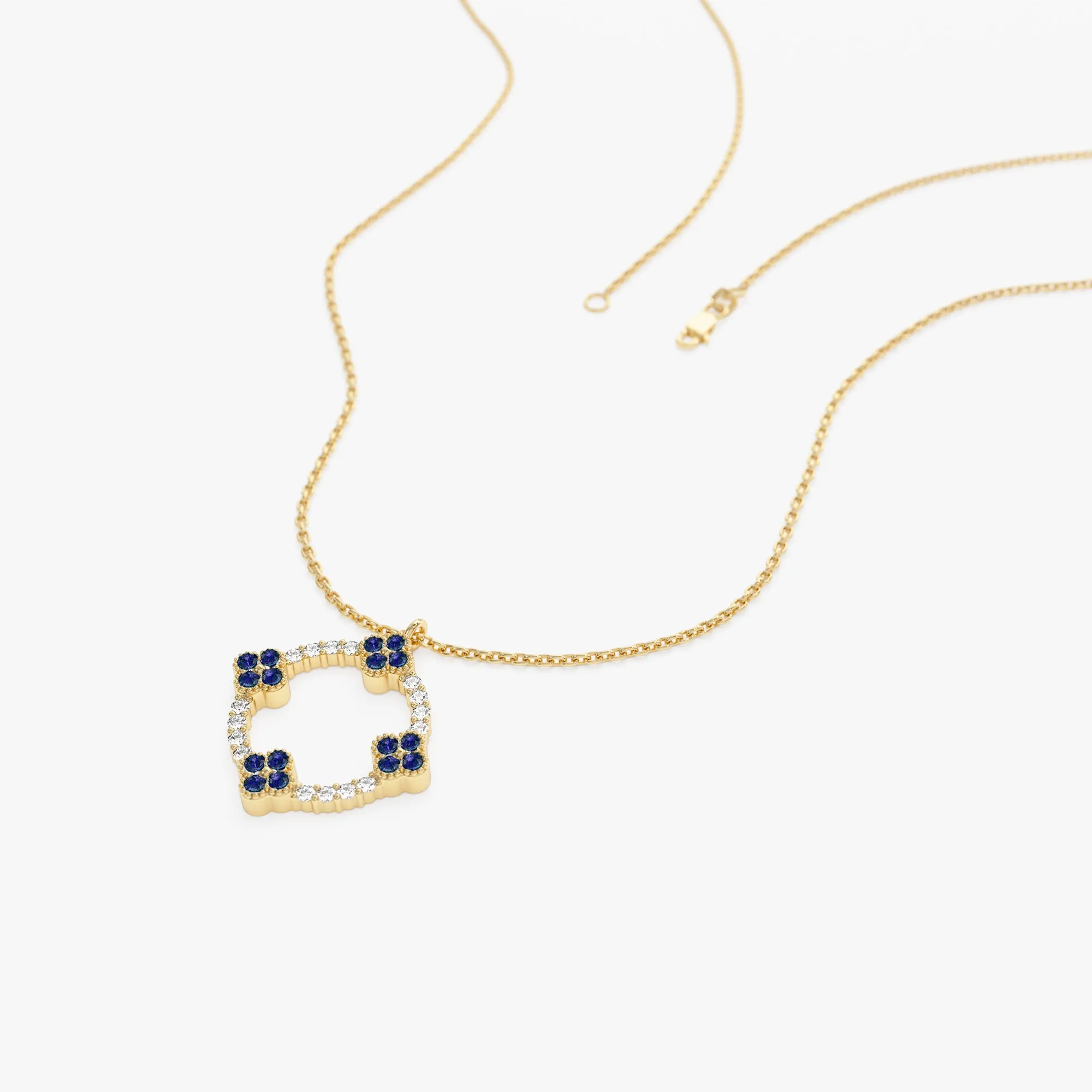 14k Diamond and Sapphire Clover Necklace