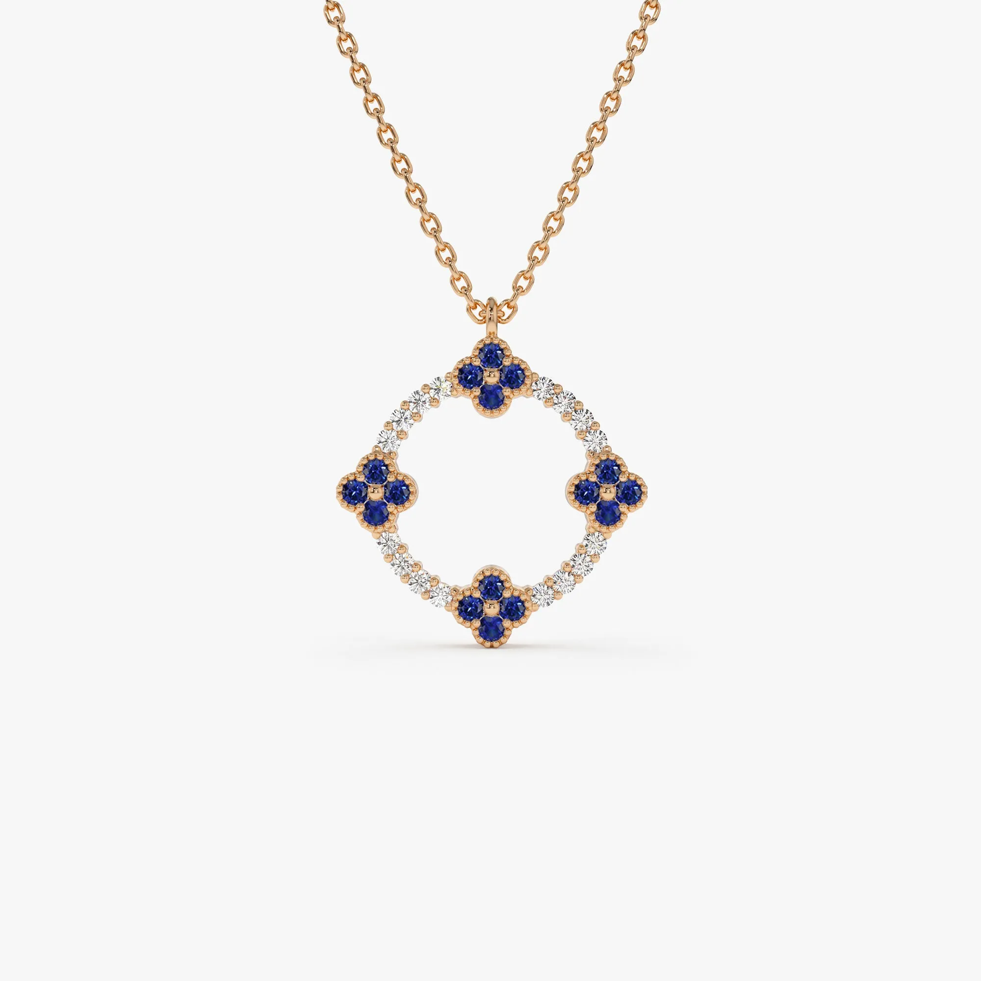 14k Diamond and Sapphire Clover Necklace