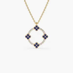 14k Diamond and Sapphire Clover Necklace