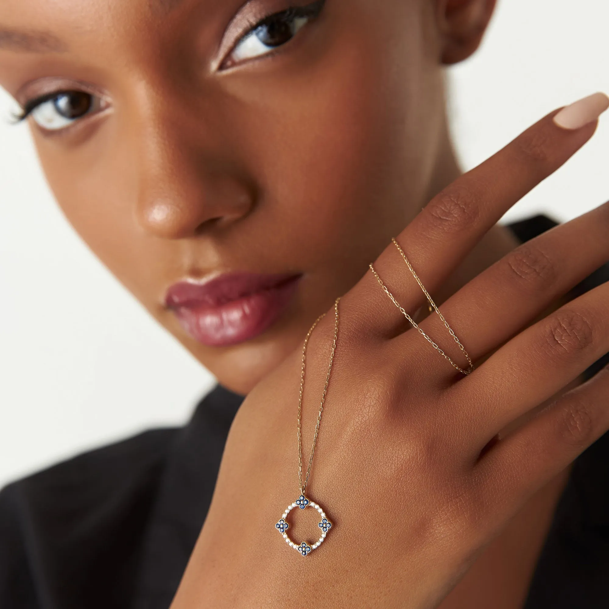 14k Diamond and Sapphire Clover Necklace