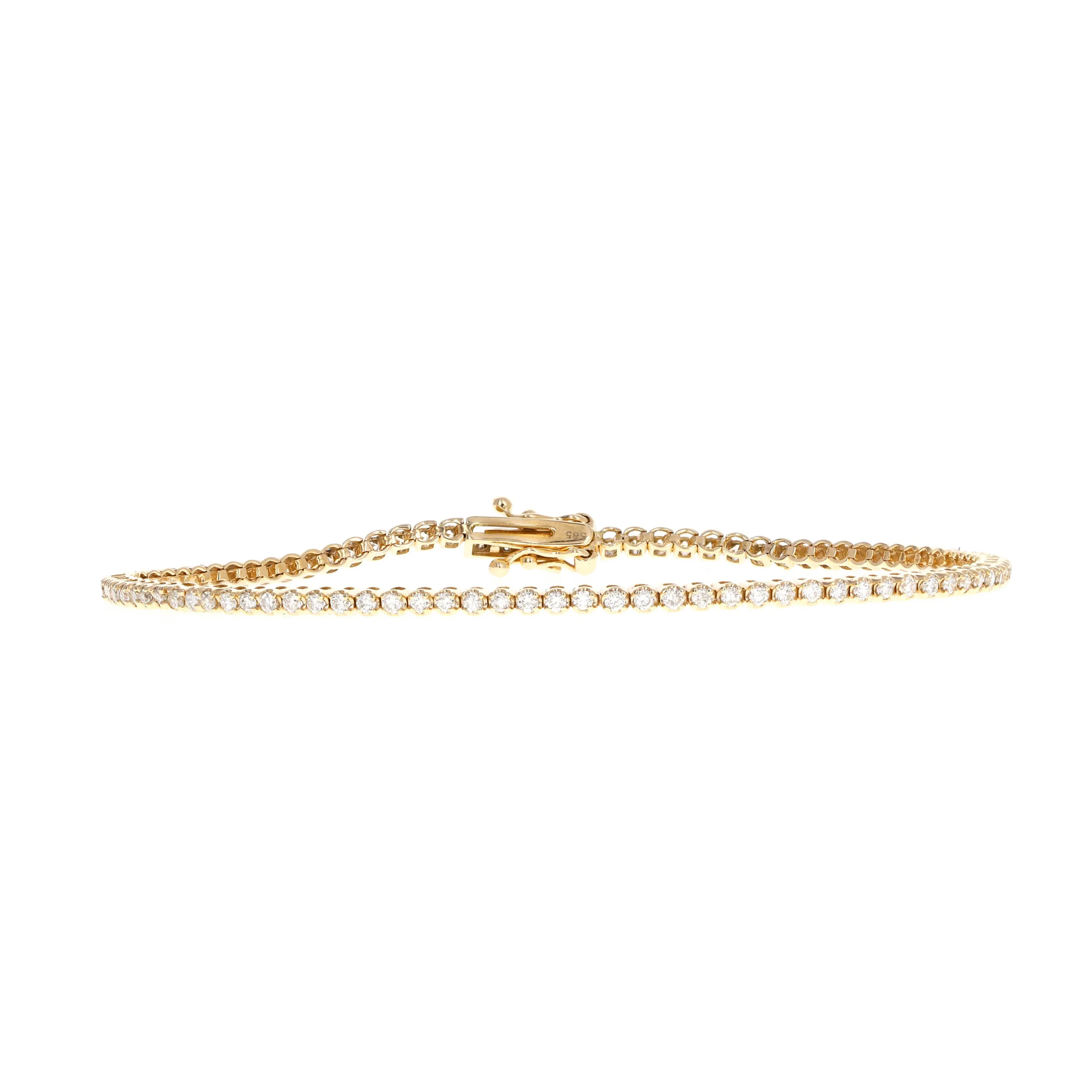 14K Gold 1.20 Carat Round Brilliant Diamond Tennis Bracelet