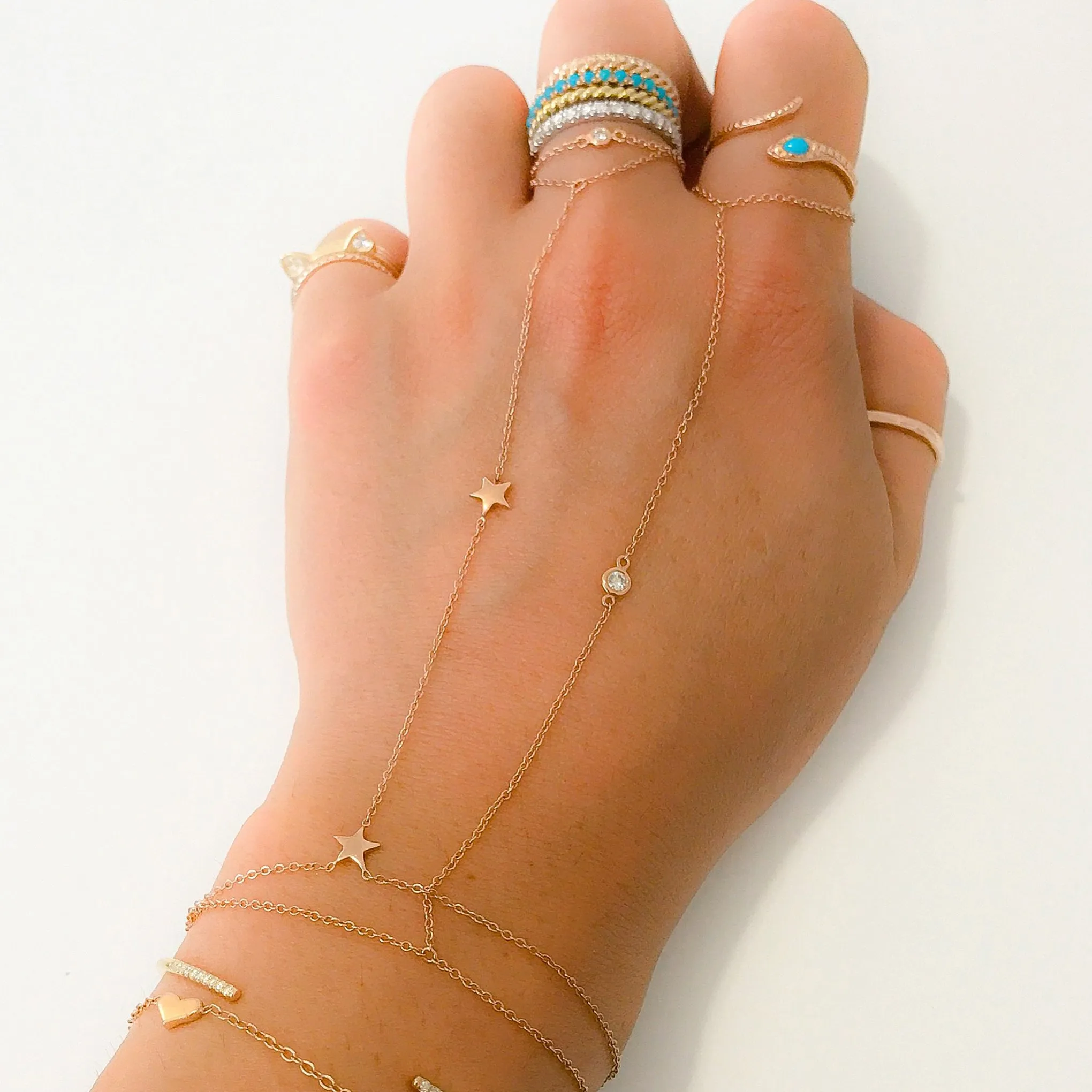 14K Gold Double Star Finger Bracelet