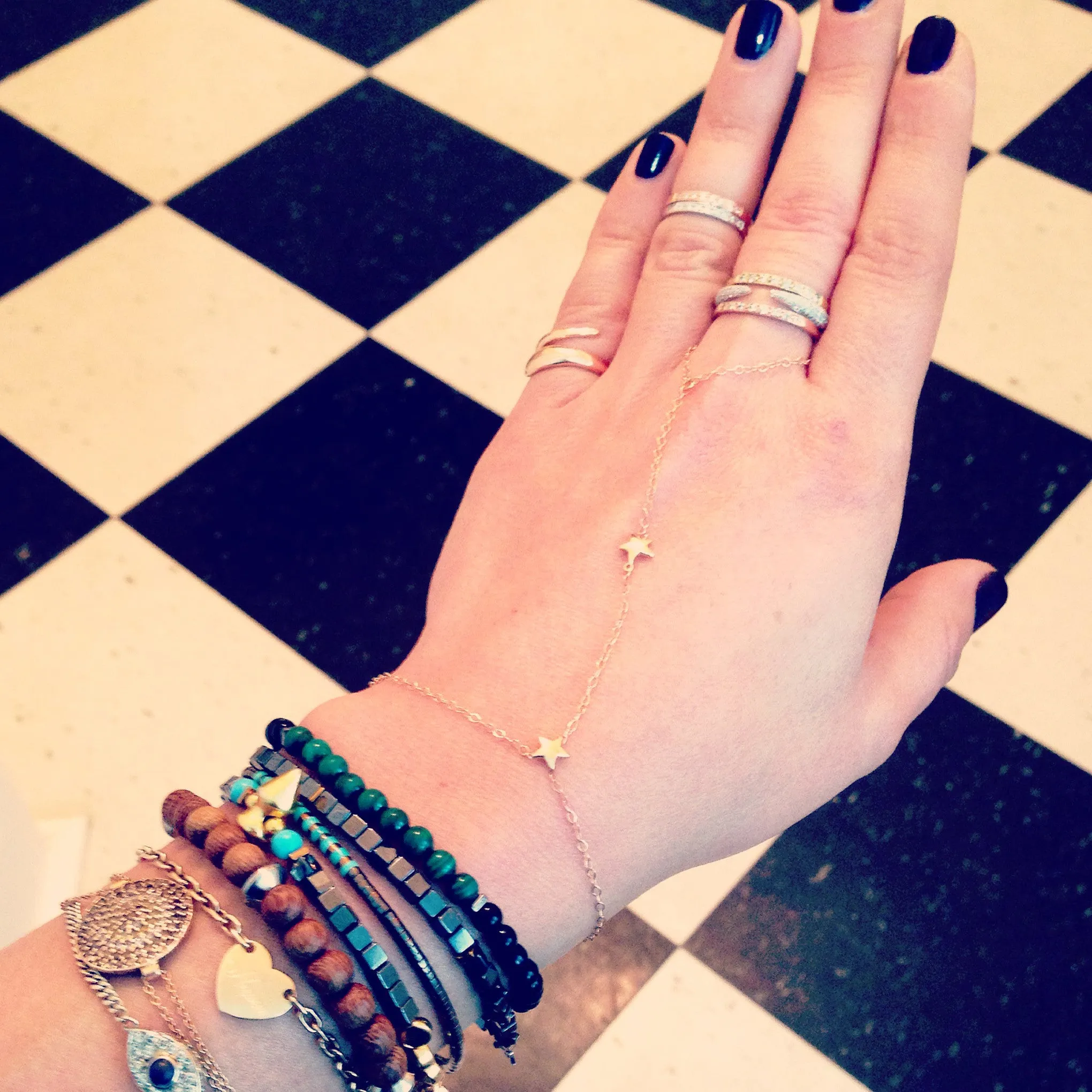 14K Gold Double Star Finger Bracelet