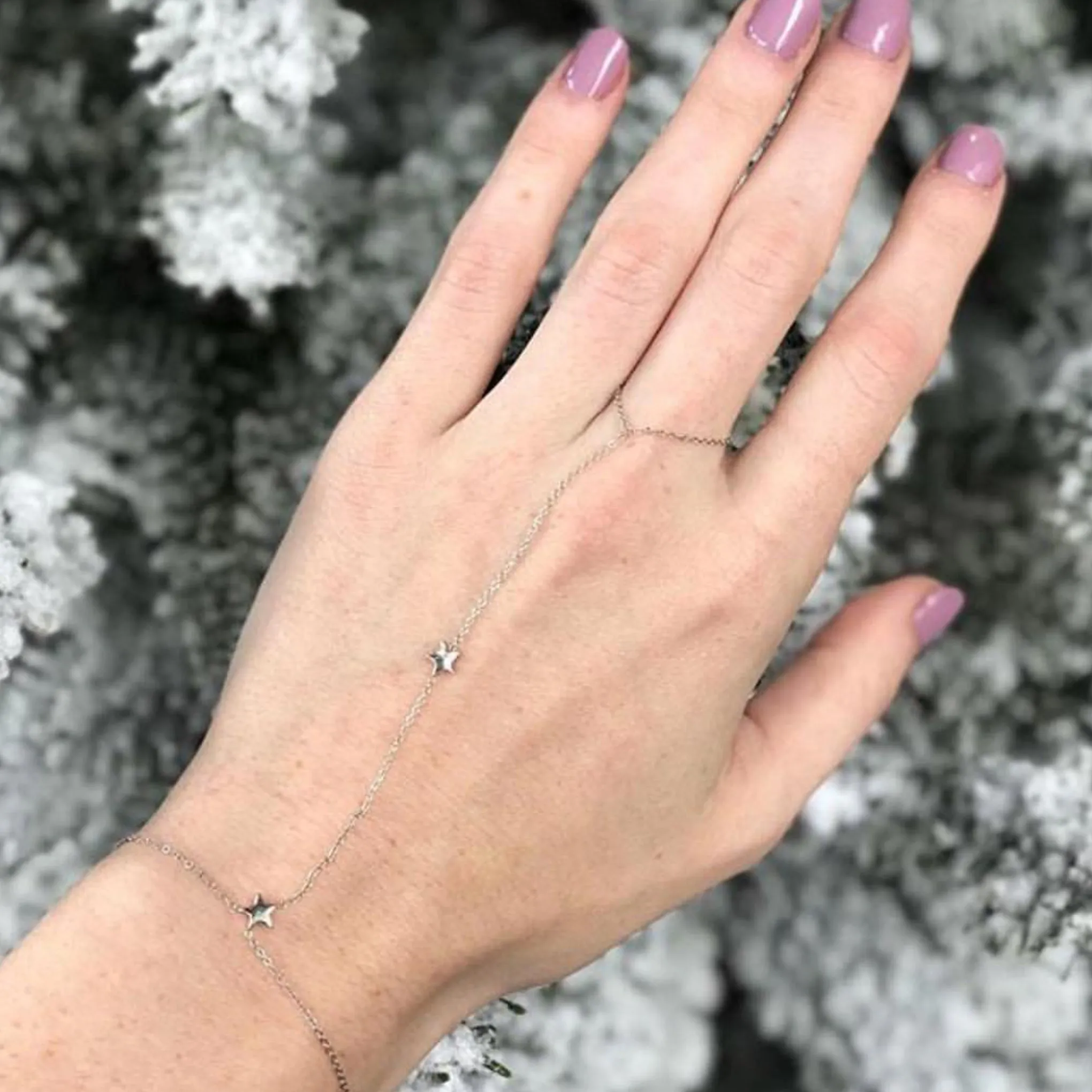 14K Gold Double Star Finger Bracelet