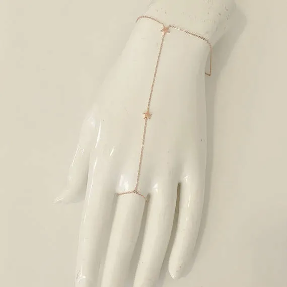 14K Gold Double Star Finger Bracelet