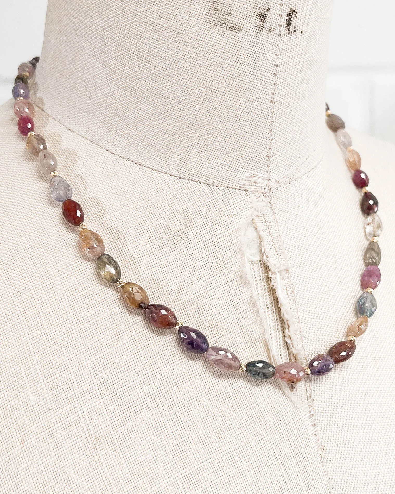 14k Gold Multi-Color Natural Sapphire Necklace