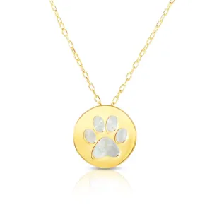 14K Gold Paw Print Mother of Pearl Necklace
