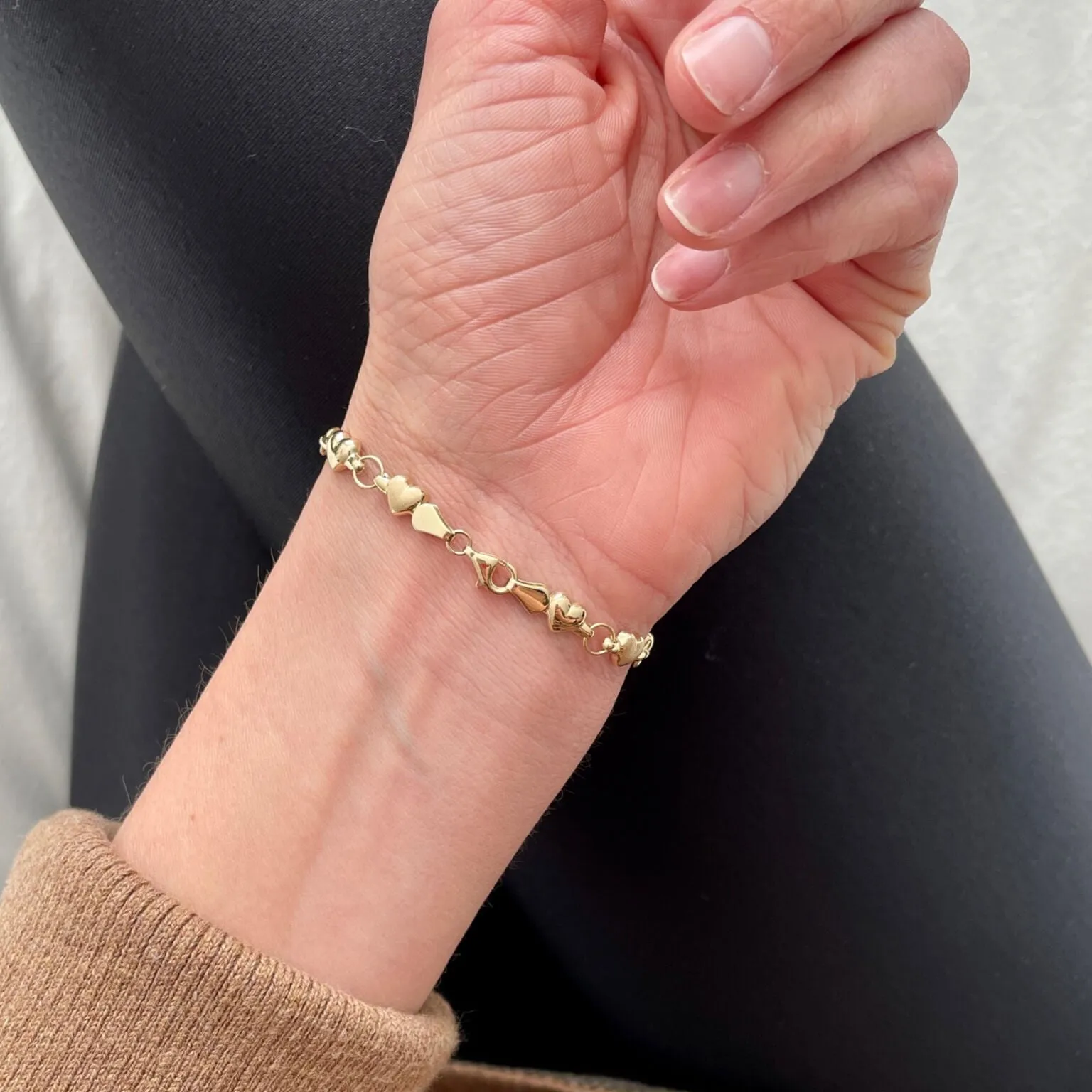 14K Gold Polished And Satin Heart Bracelet