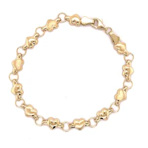 14K Gold Polished And Satin Heart Bracelet