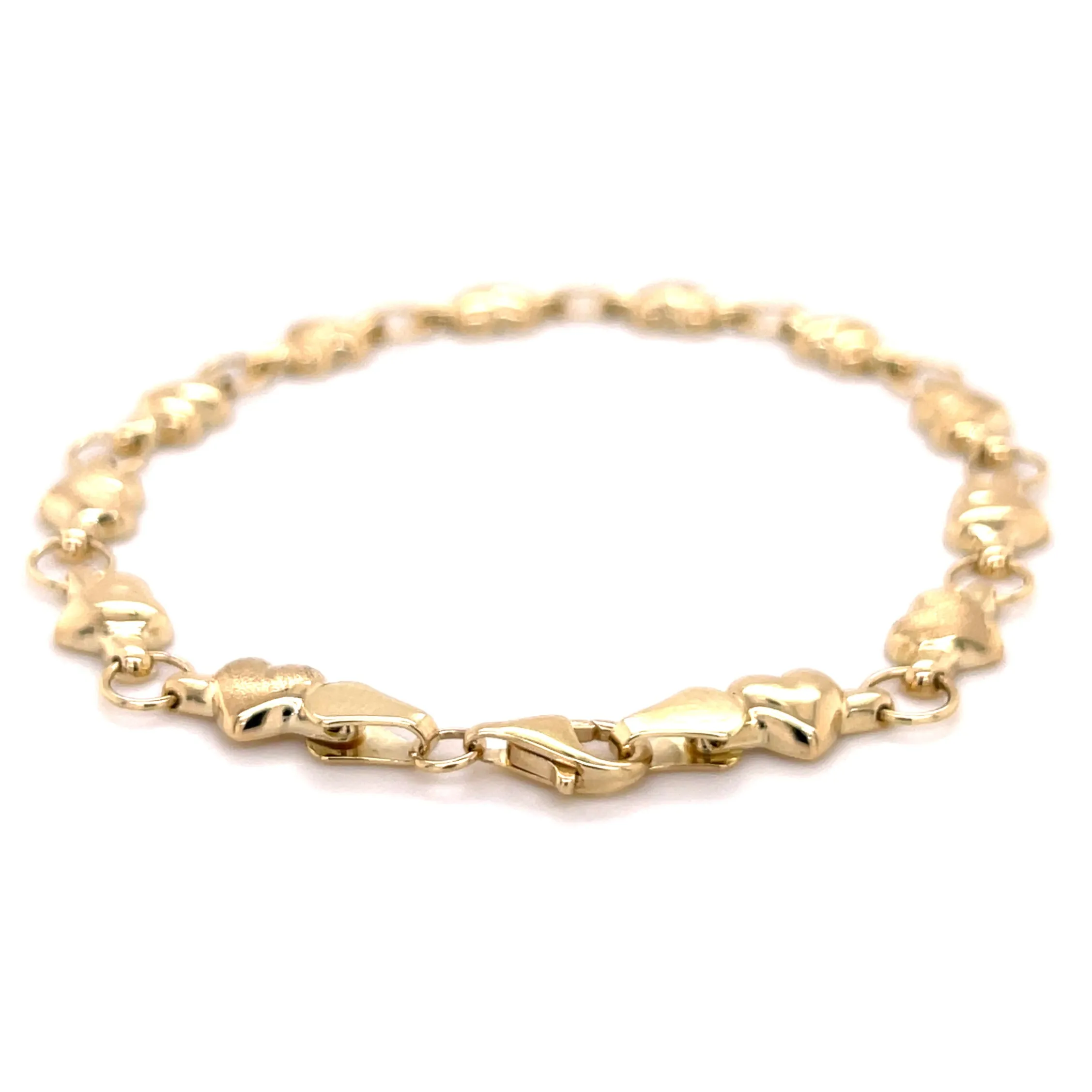 14K Gold Polished And Satin Heart Bracelet