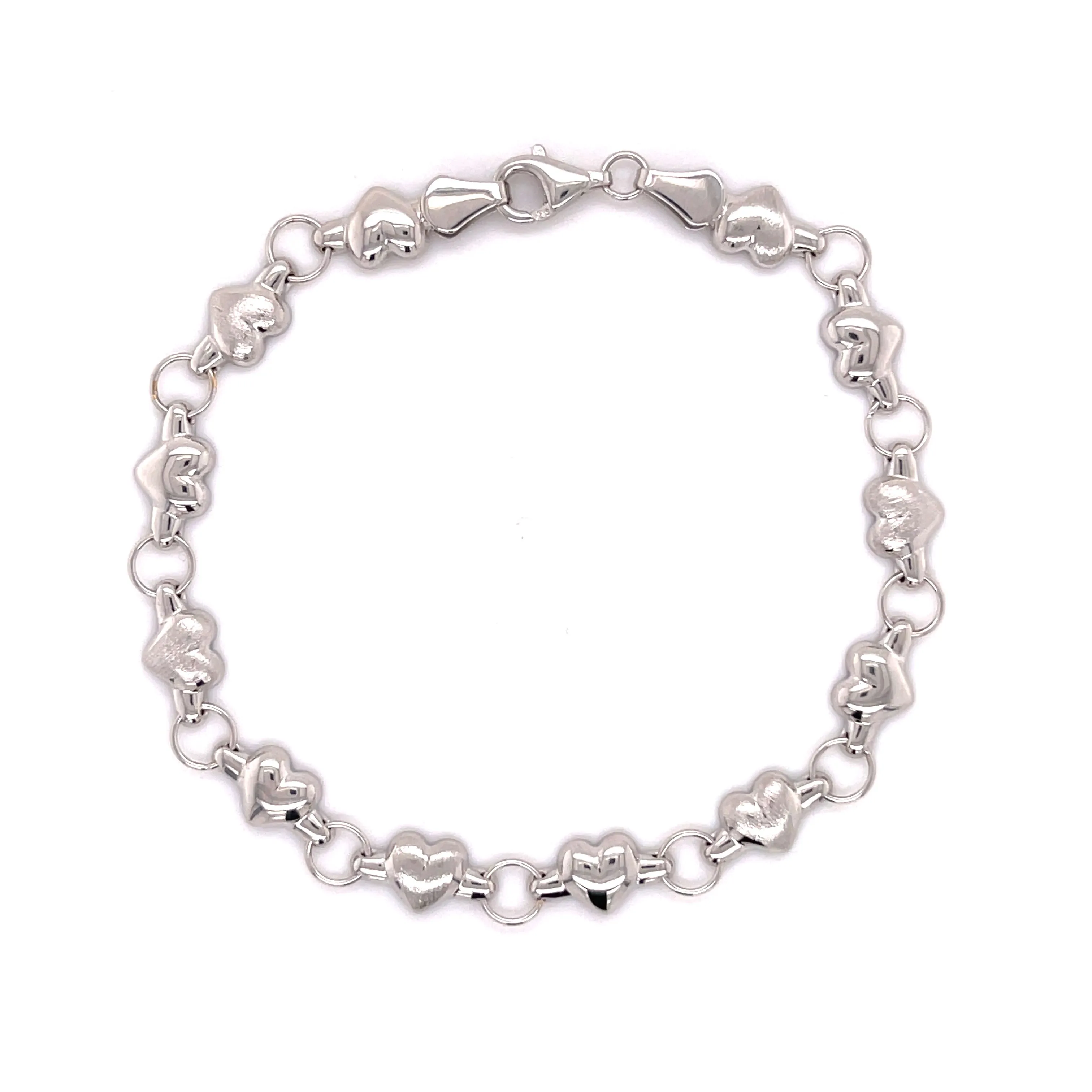 14K Gold Polished And Satin Heart Bracelet