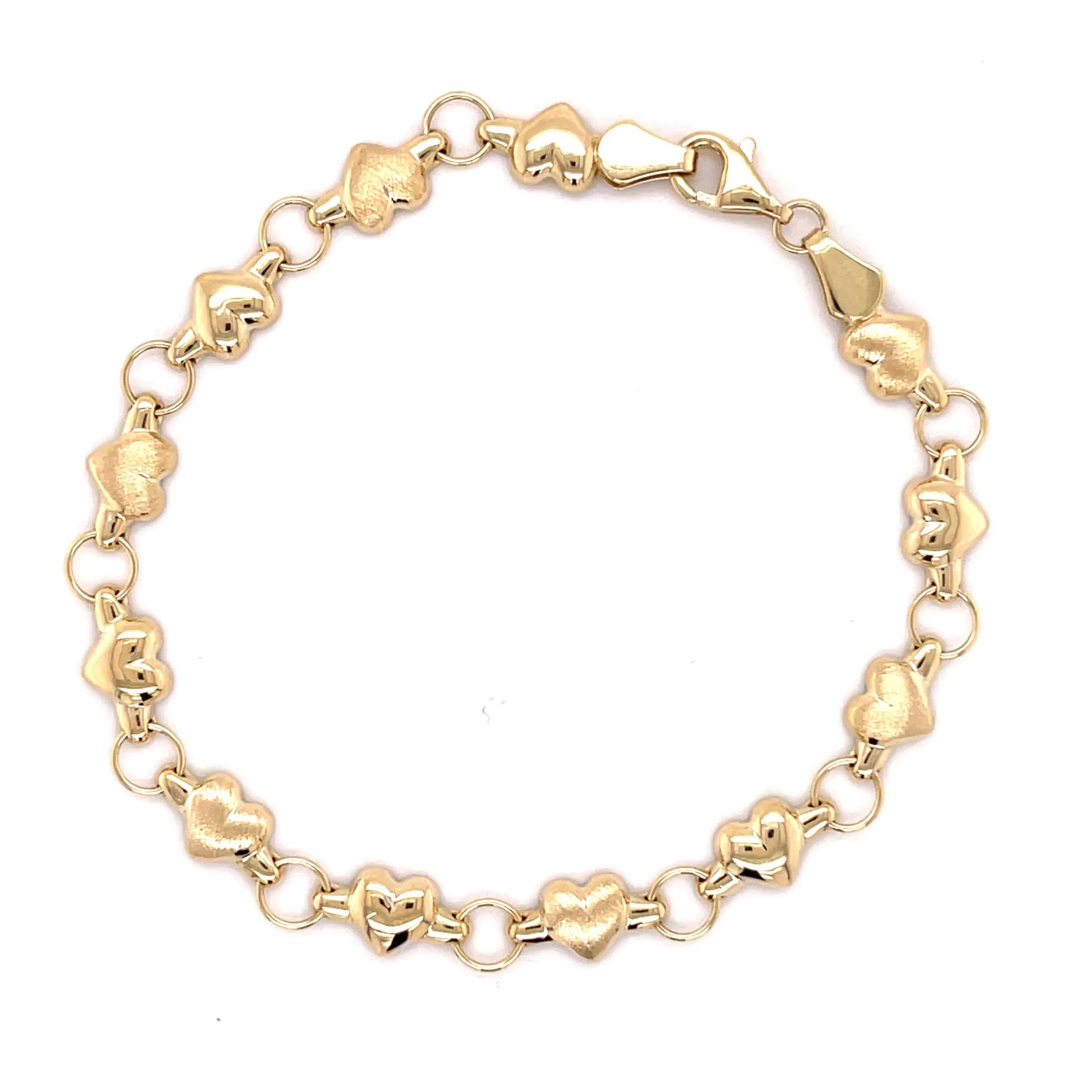 14K Gold Polished And Satin Heart Bracelet