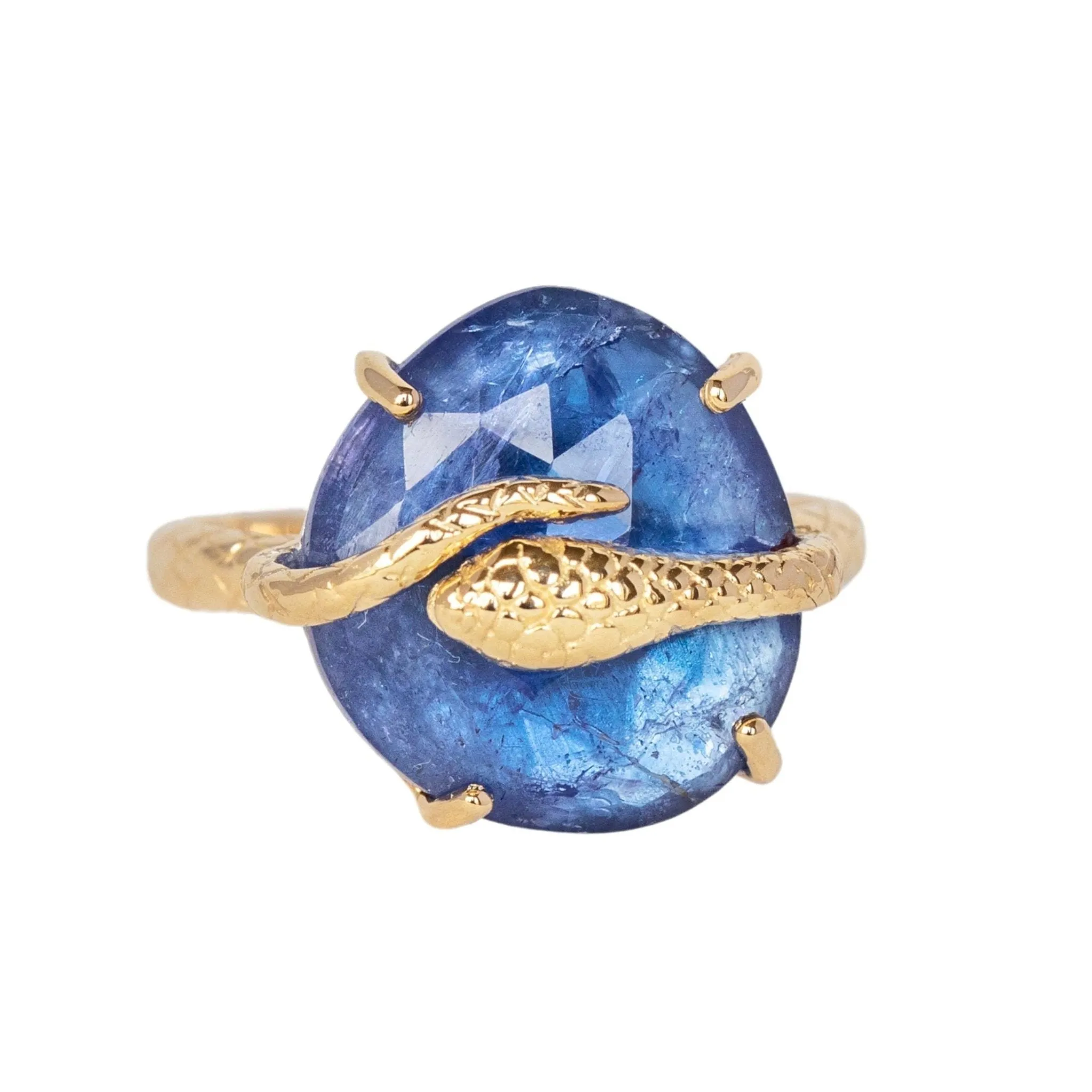 14K Gold "Snake" Ring with Prong-Set Rose-Cut Asymmetrical Tanzanite