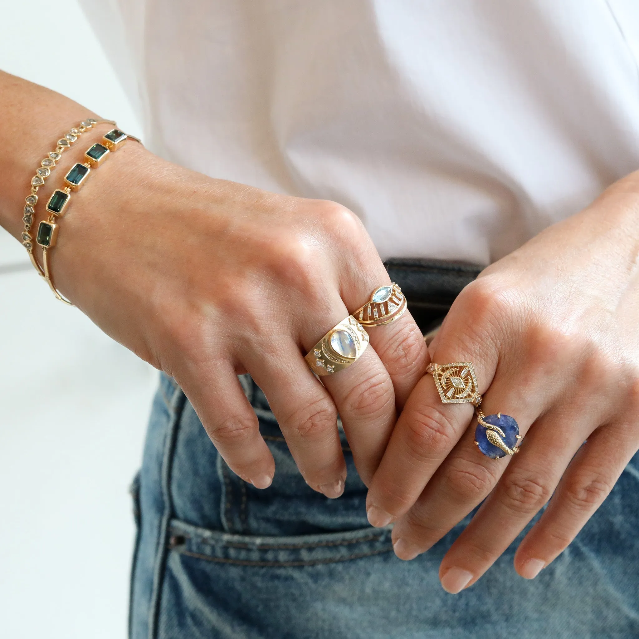 14K Gold "Snake" Ring with Prong-Set Rose-Cut Asymmetrical Tanzanite