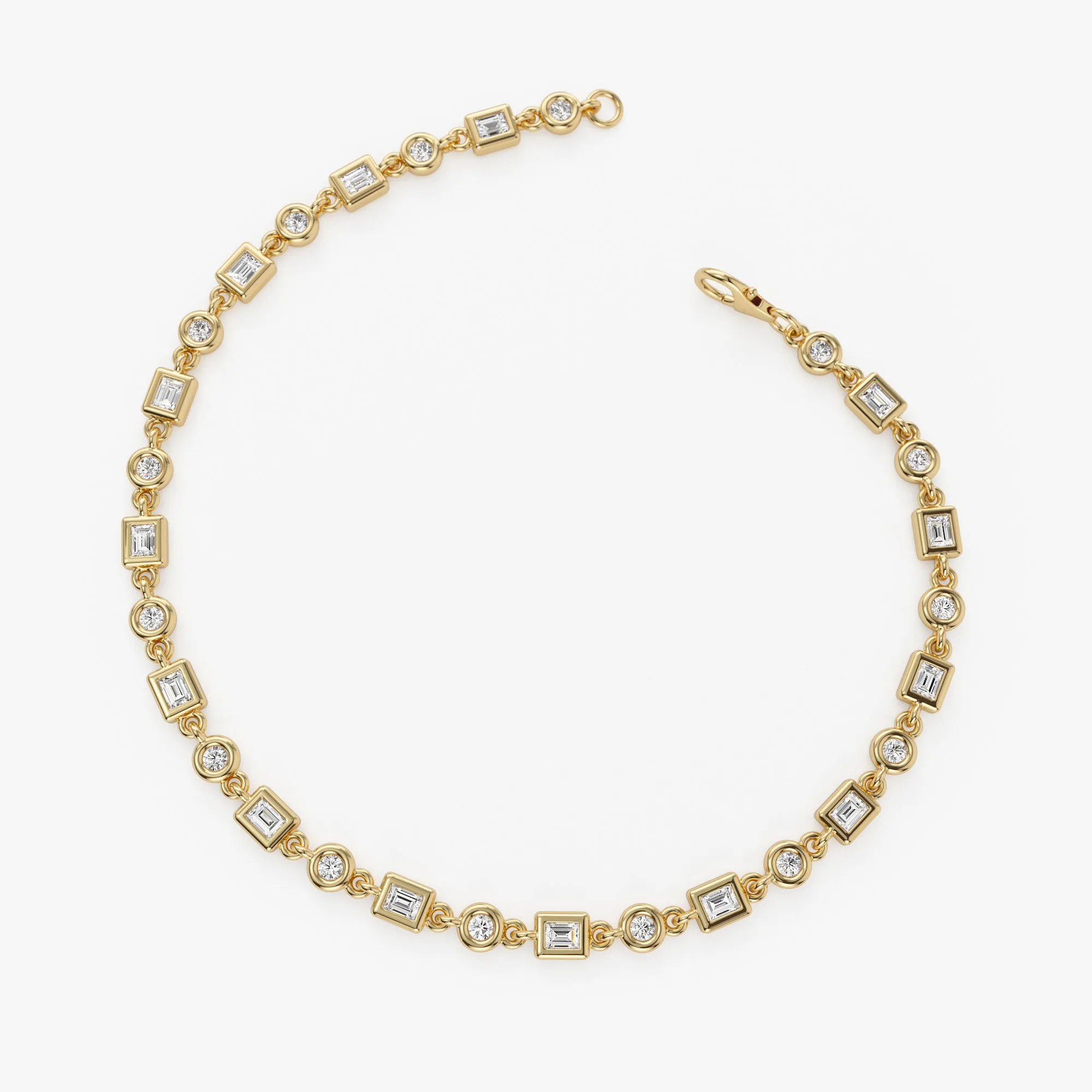 14K Gold Round and Baguette Diamond Bracelet
