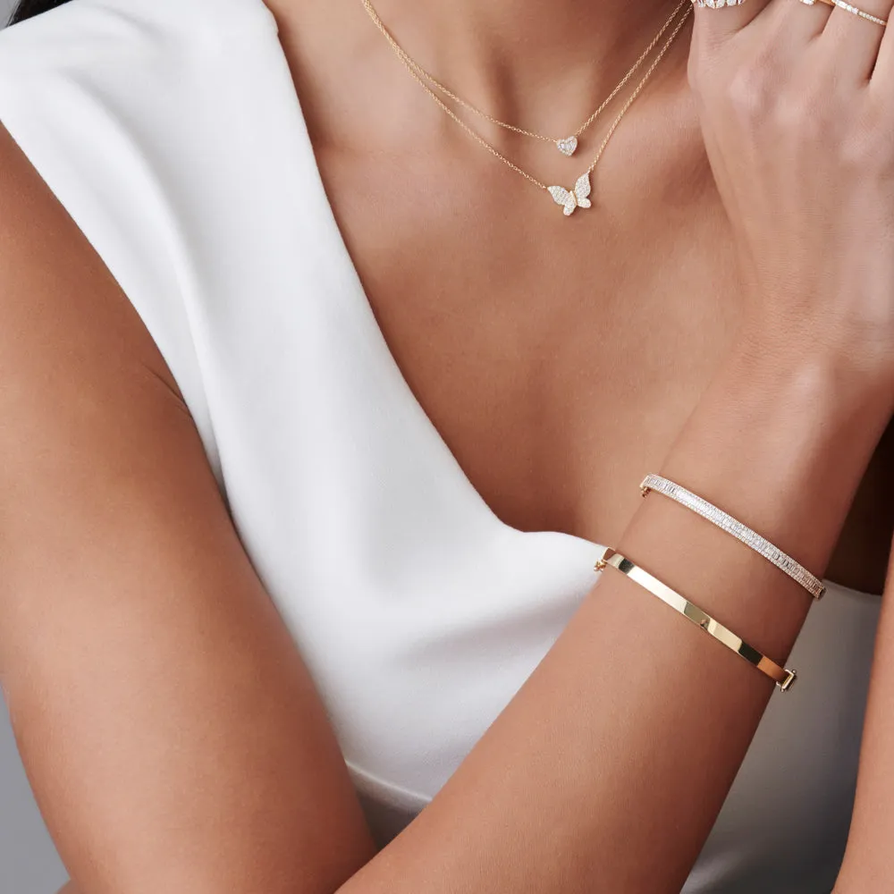 14k Half Eternity Baguette and Round  Diamond Bangle