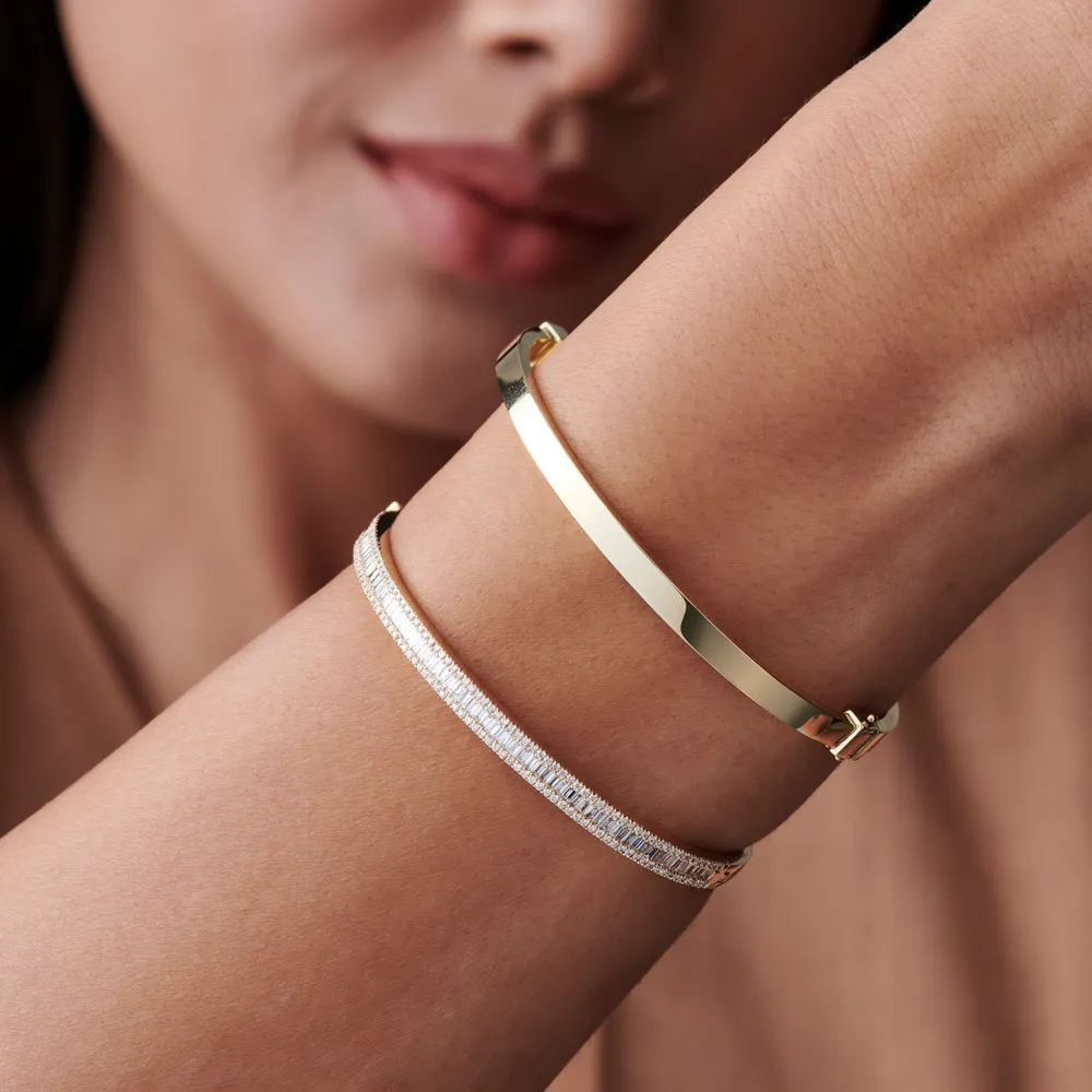 14k Half Eternity Baguette and Round  Diamond Bangle