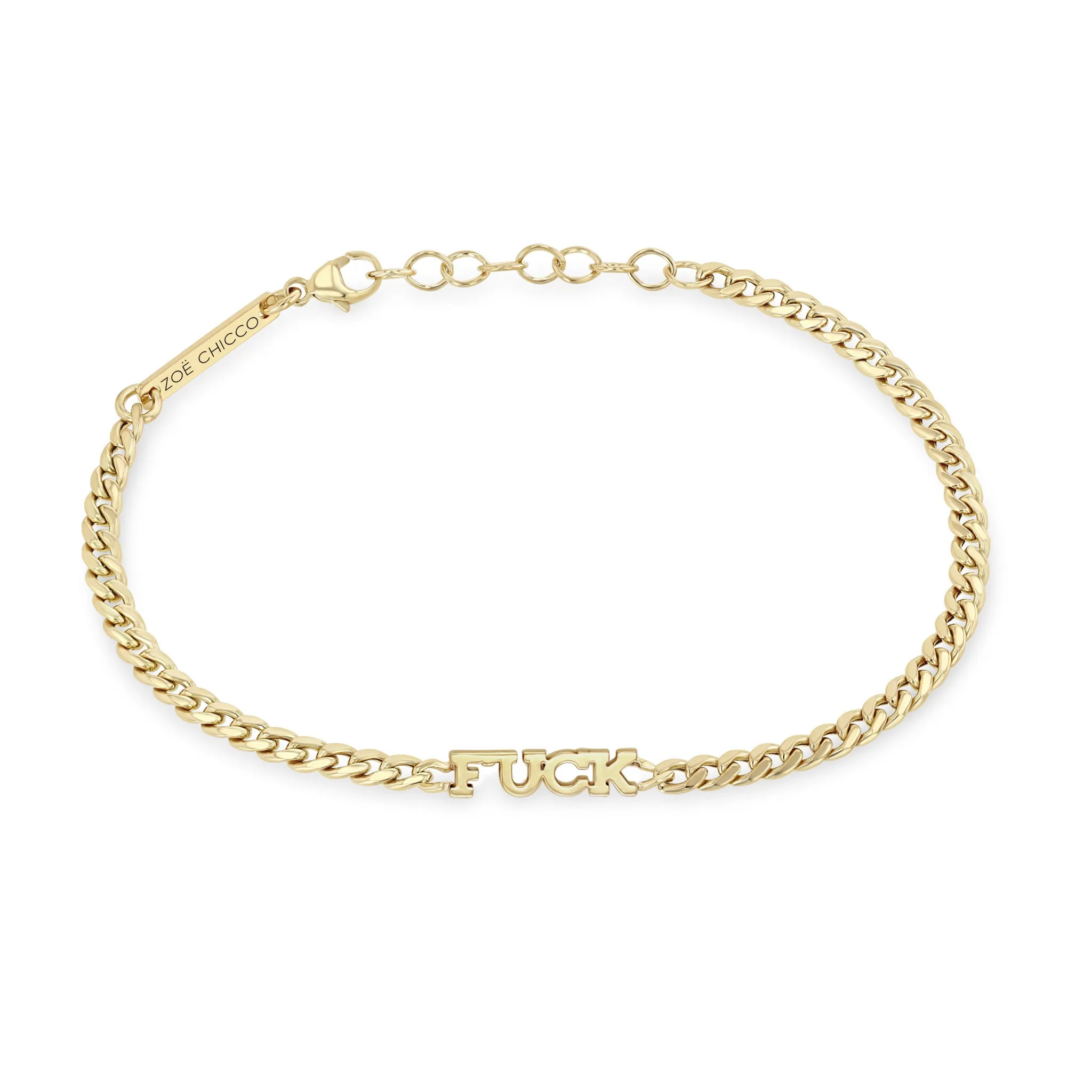 14k Itty Bitty Pavé Diamond FUCK Small Curb Chain Bracelet