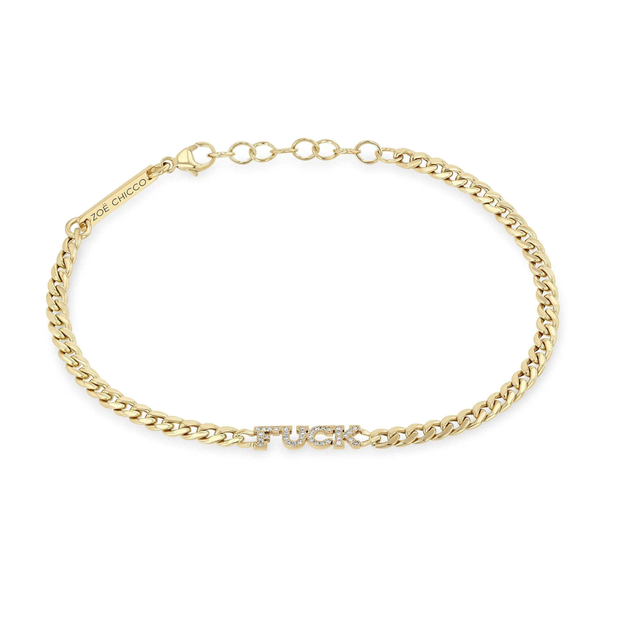 14k Itty Bitty Pavé Diamond FUCK Small Curb Chain Bracelet