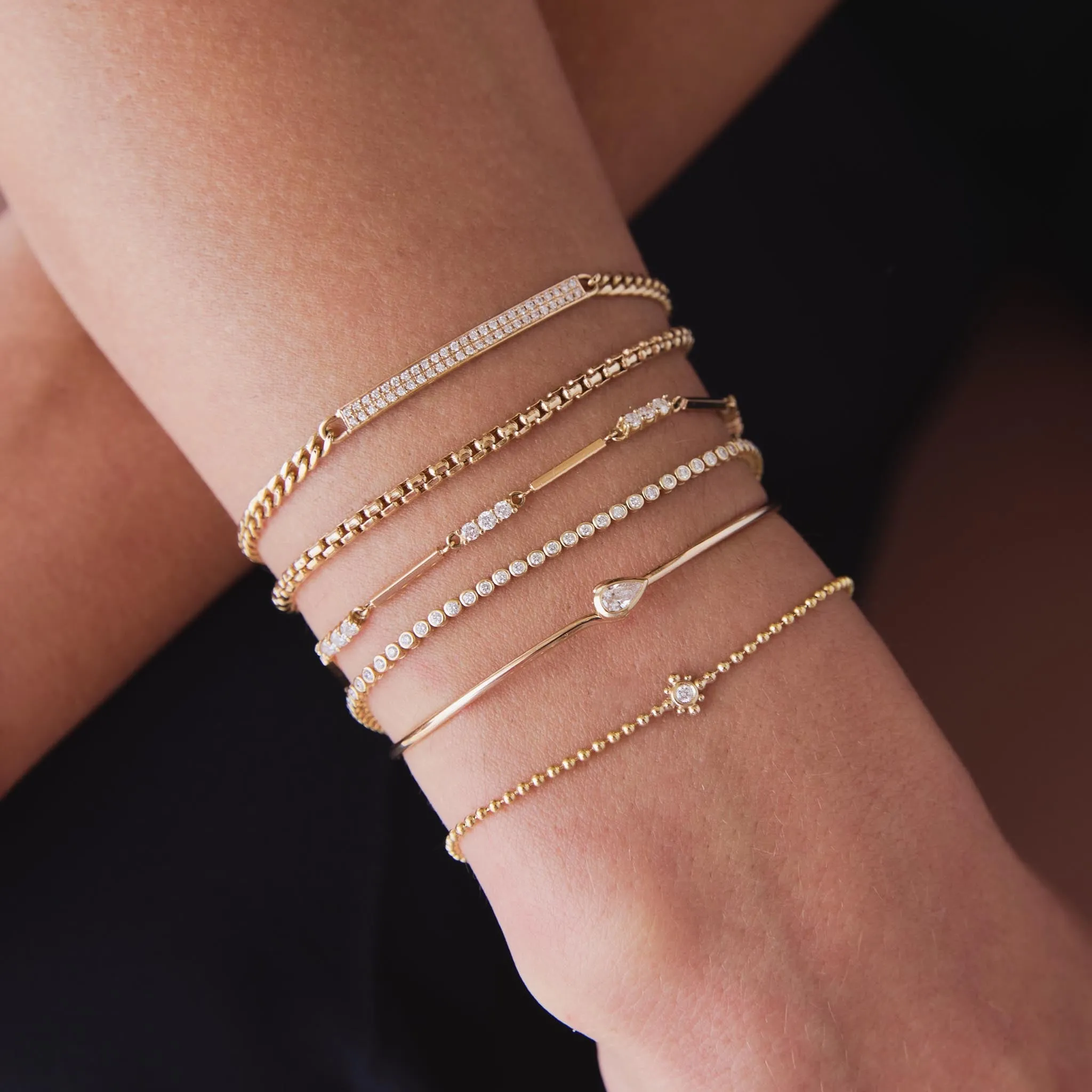 14k Pavé Diamond ID Bar Small Curb Chain Bracelet