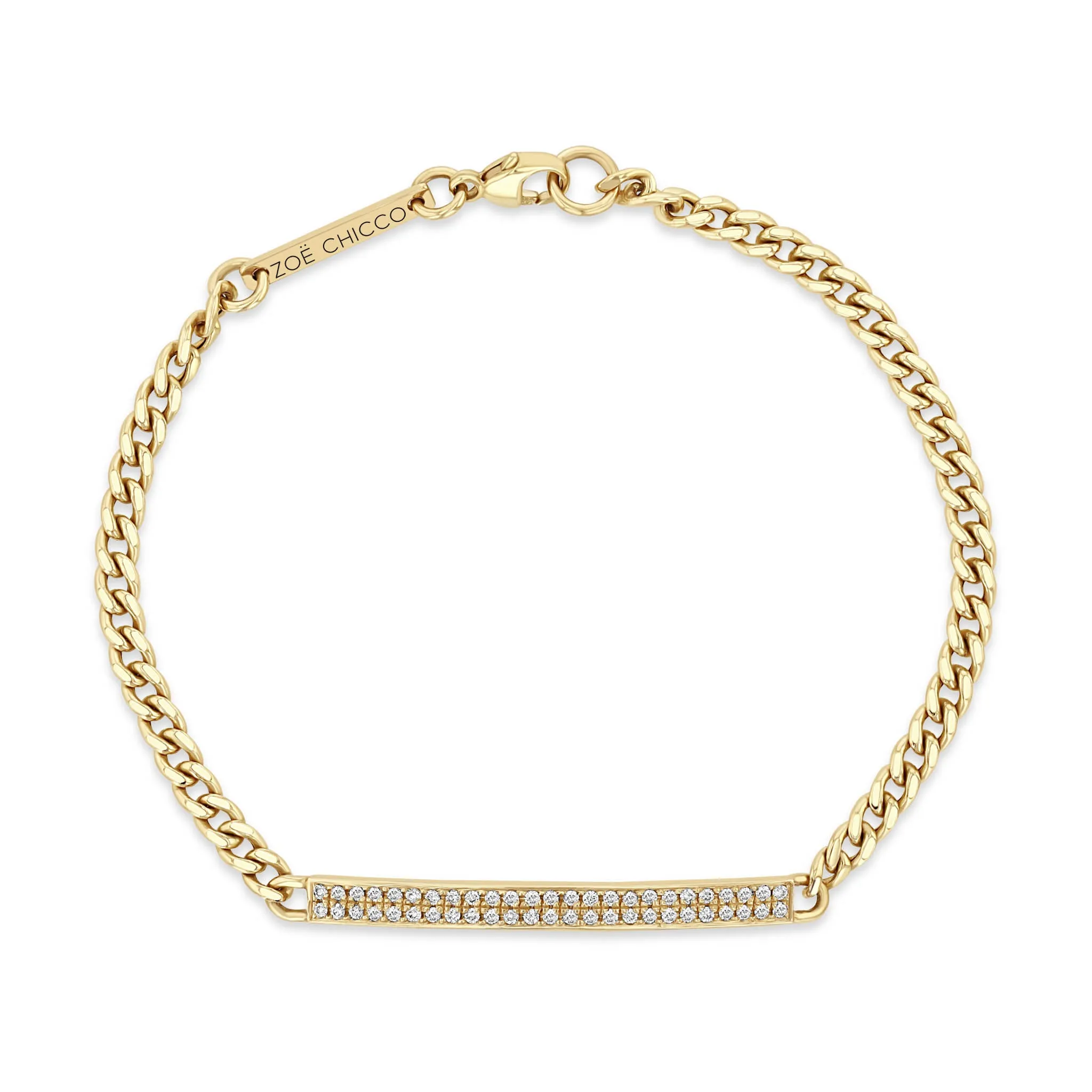 14k Pavé Diamond ID Bar Small Curb Chain Bracelet