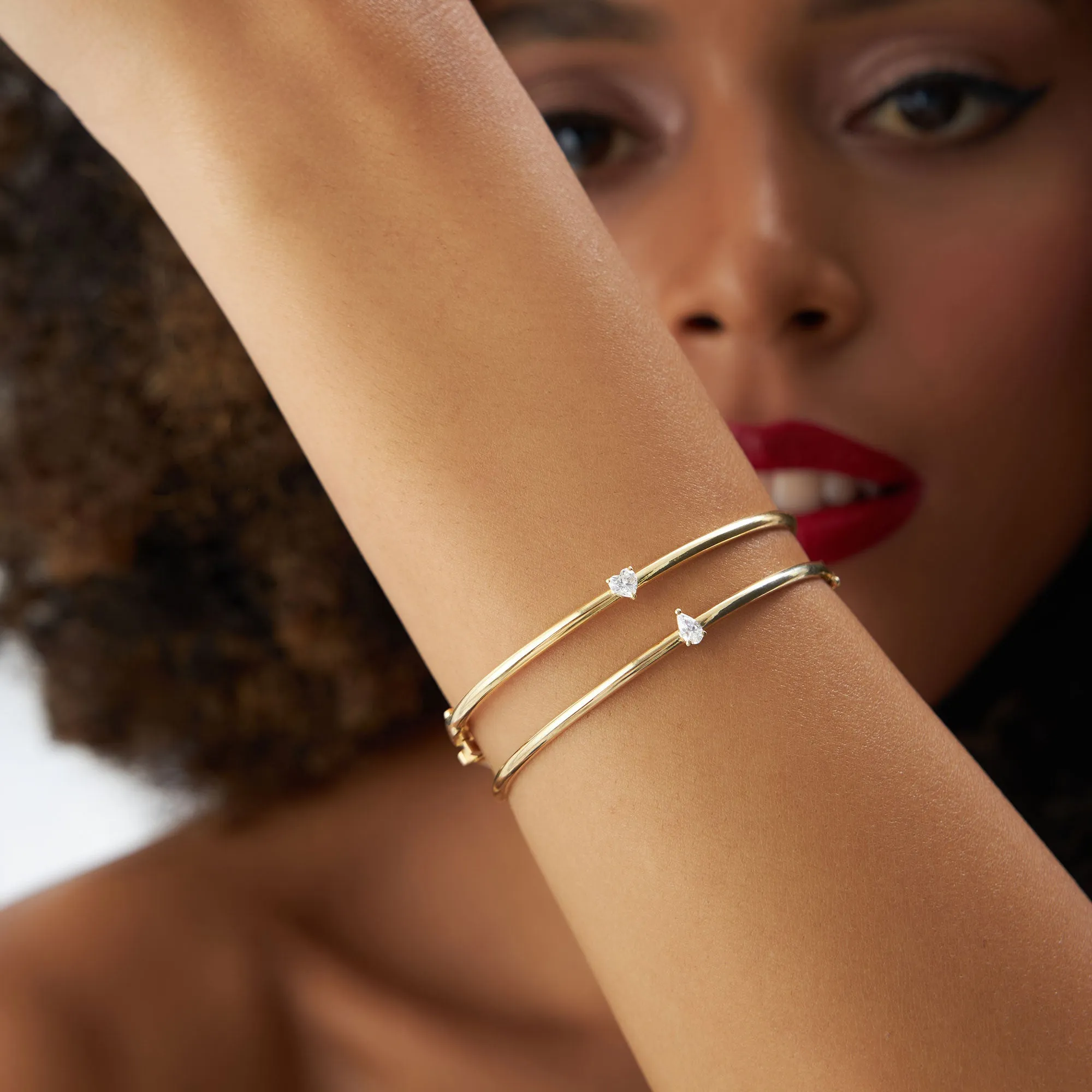 14K Pear Shape Diamond Solitare Bangle
