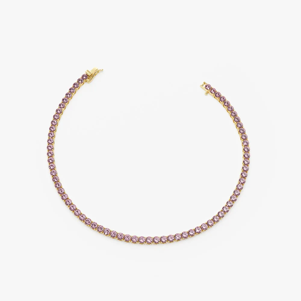 14k Prong Setting Pink Tourmaline Tennis Bracelet