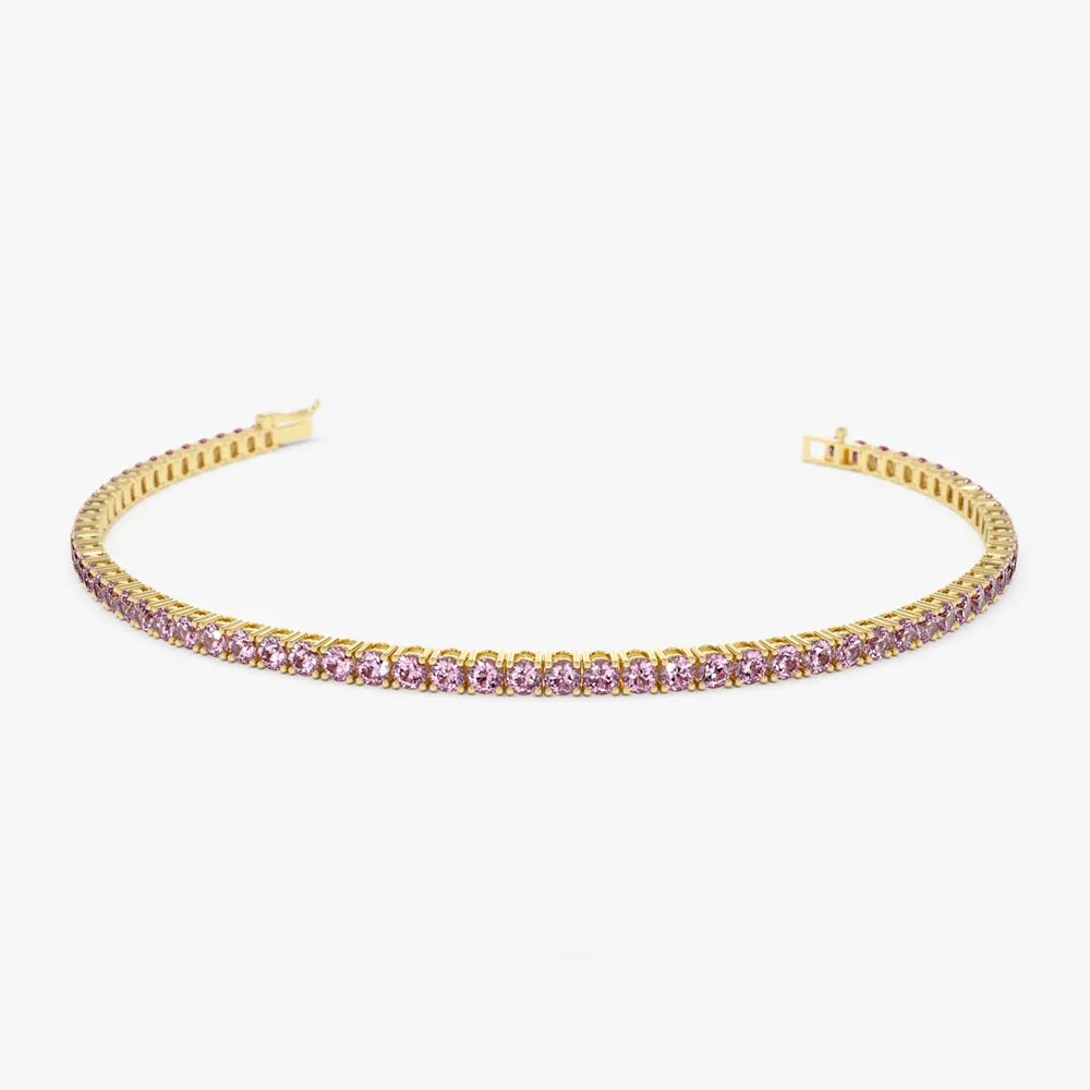 14k Prong Setting Pink Tourmaline Tennis Bracelet