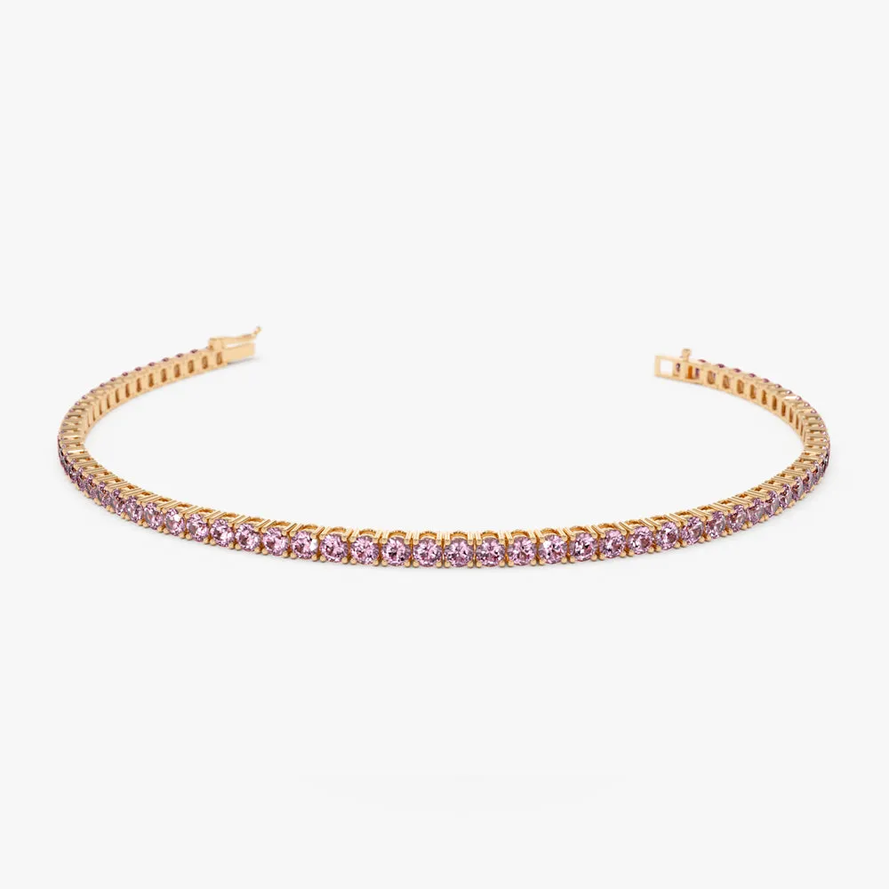 14k Prong Setting Pink Tourmaline Tennis Bracelet