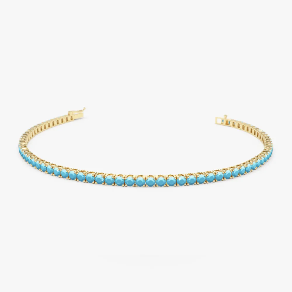 14k Prong Setting Turquoise Tennis Bracelet