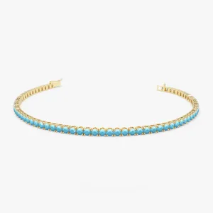 14k Prong Setting Turquoise Tennis Bracelet