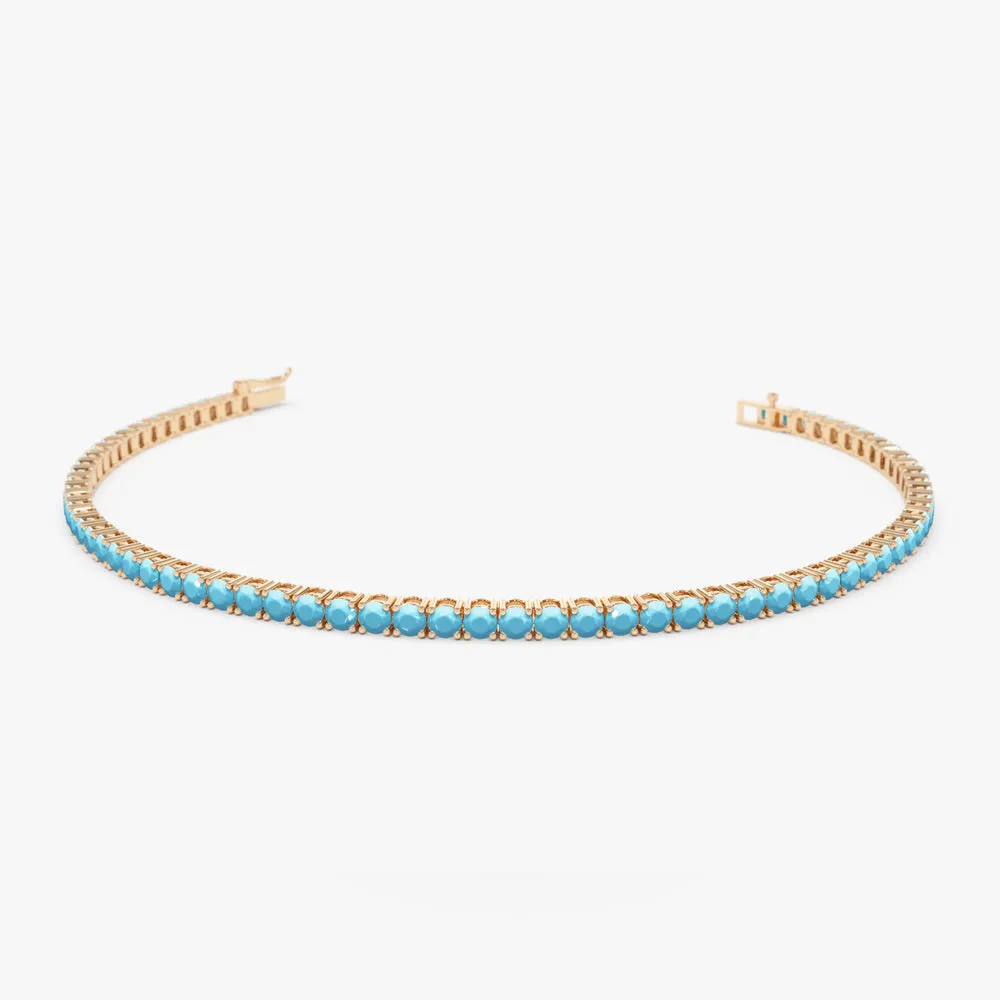 14k Prong Setting Turquoise Tennis Bracelet