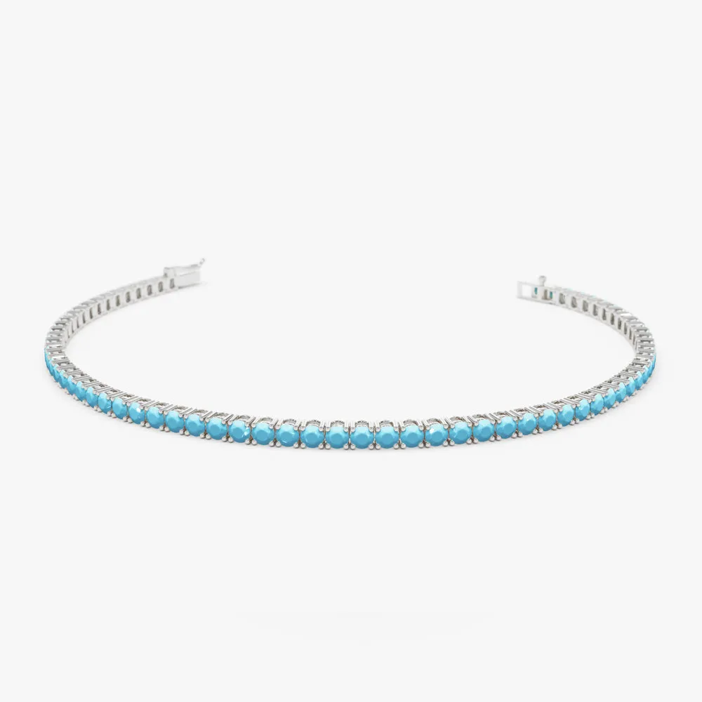14k Prong Setting Turquoise Tennis Bracelet
