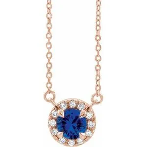 14K Rose 3 mm Lab-Grown Blue Sapphire & .03 CTW Natural Diamond 18" Necklace
