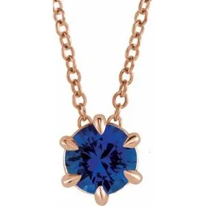 14K Rose 5 mm Natural Blue Sapphire Solitaire 16-18" Necklace