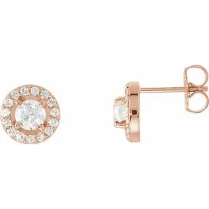 14K Rose 7/8 CTW Diamond Halo-Style Earrings