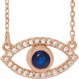14K Rose Blue Sapphire & White Sapphire Evil Eye 16" Necklace
