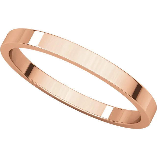 14k Rose Gold 2mm Flat Band, Size 5.5