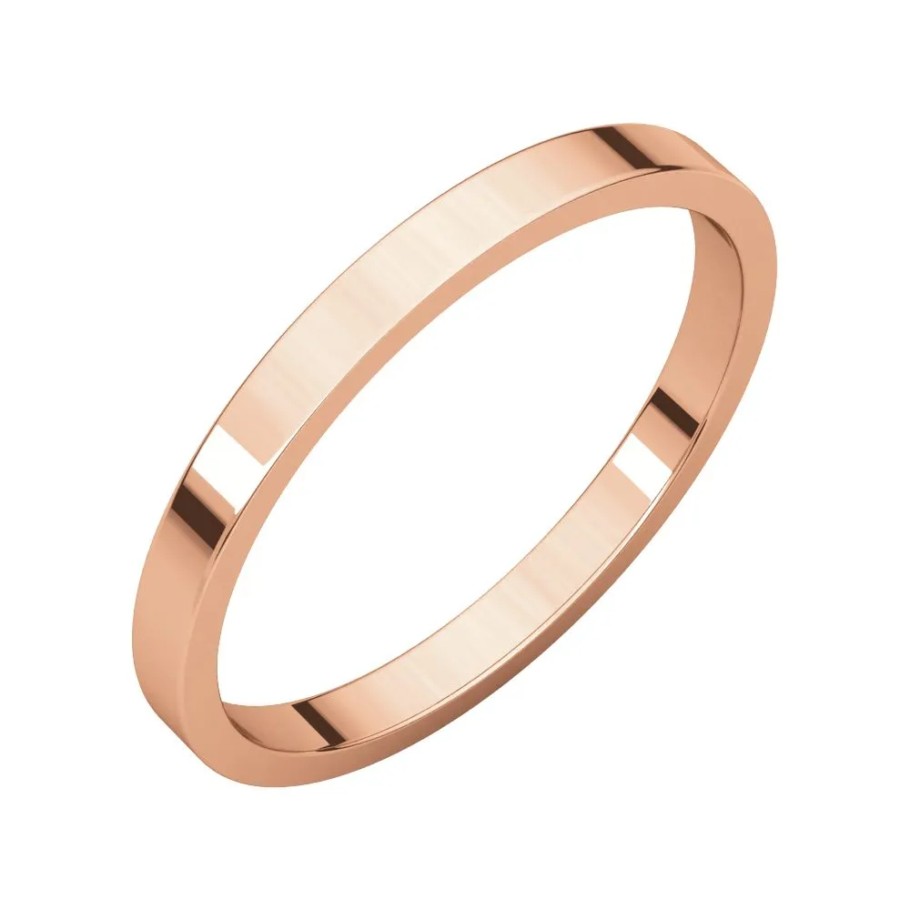 14k Rose Gold 2mm Flat Band, Size 5.5