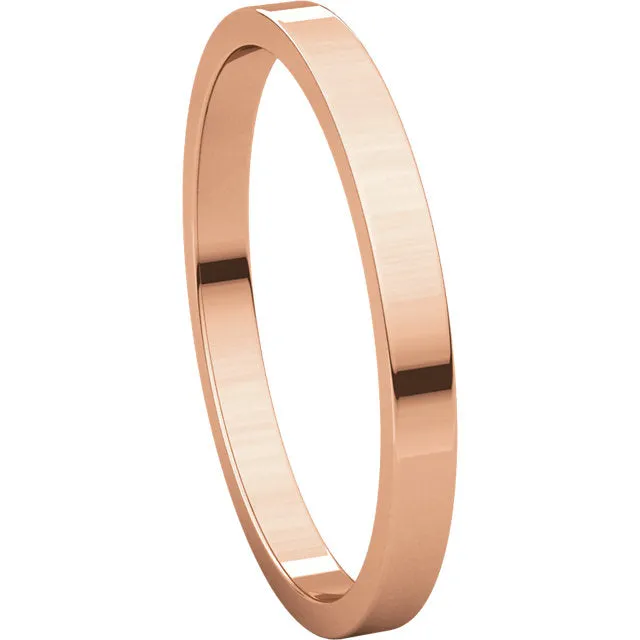 14k Rose Gold 2mm Flat Band, Size 5.5