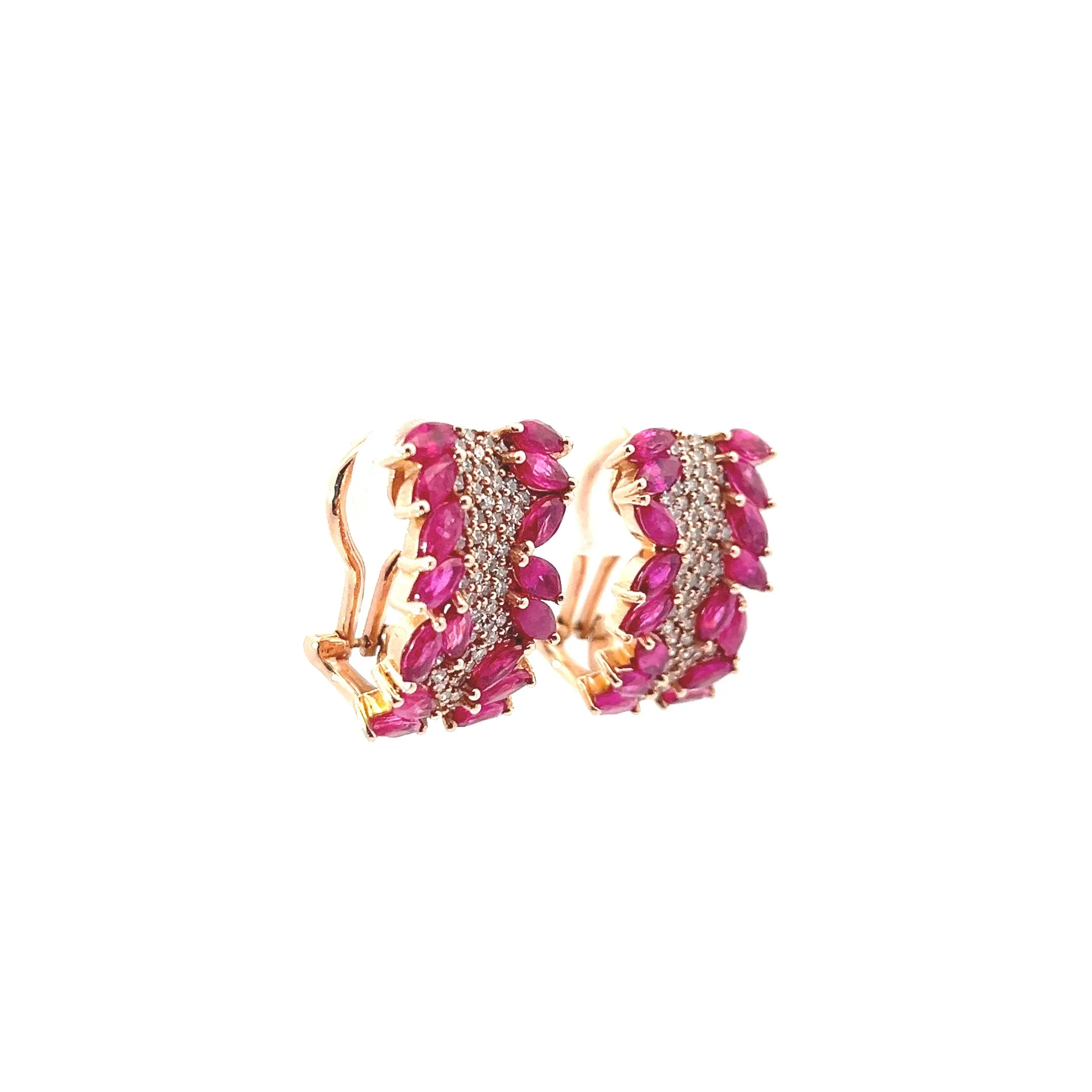 14k Rose Gold 3ct Ruby Marquise and .55ct G SI1 Round Diamond Earrings Effy Preloved