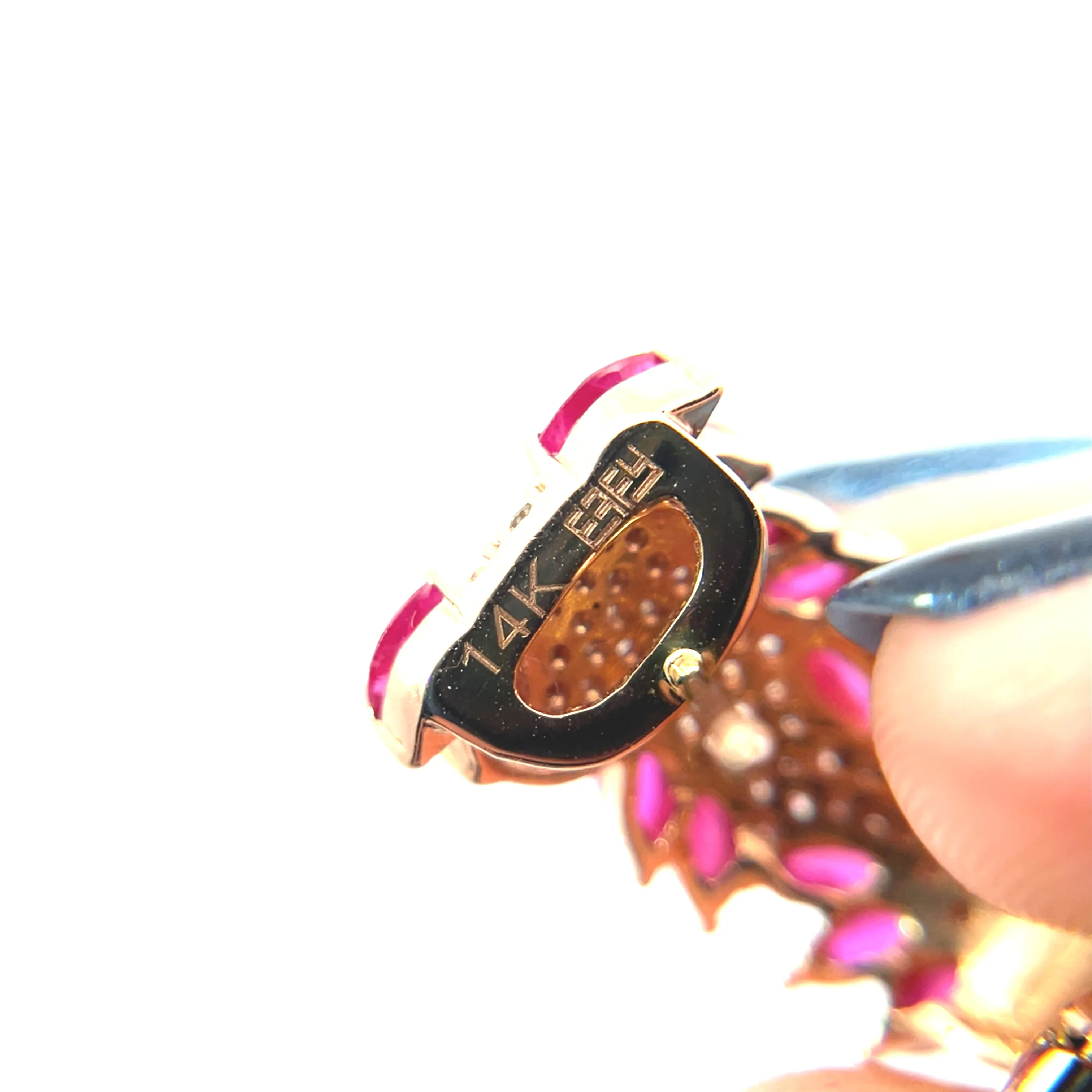 14k Rose Gold 3ct Ruby Marquise and .55ct G SI1 Round Diamond Earrings Effy Preloved