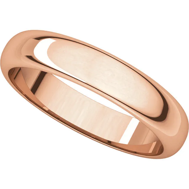 14k Rose Gold 4mm Half Round Band, Size 7.5