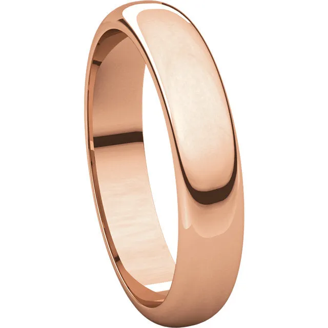 14k Rose Gold 4mm Half Round Band, Size 7.5
